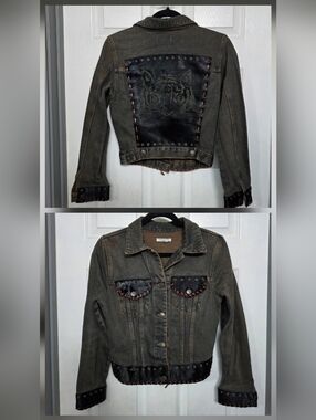 Vtg. Caterina Lucchi RARE Denim Jacket Tiger Etched Cowhide Stitched Western SM